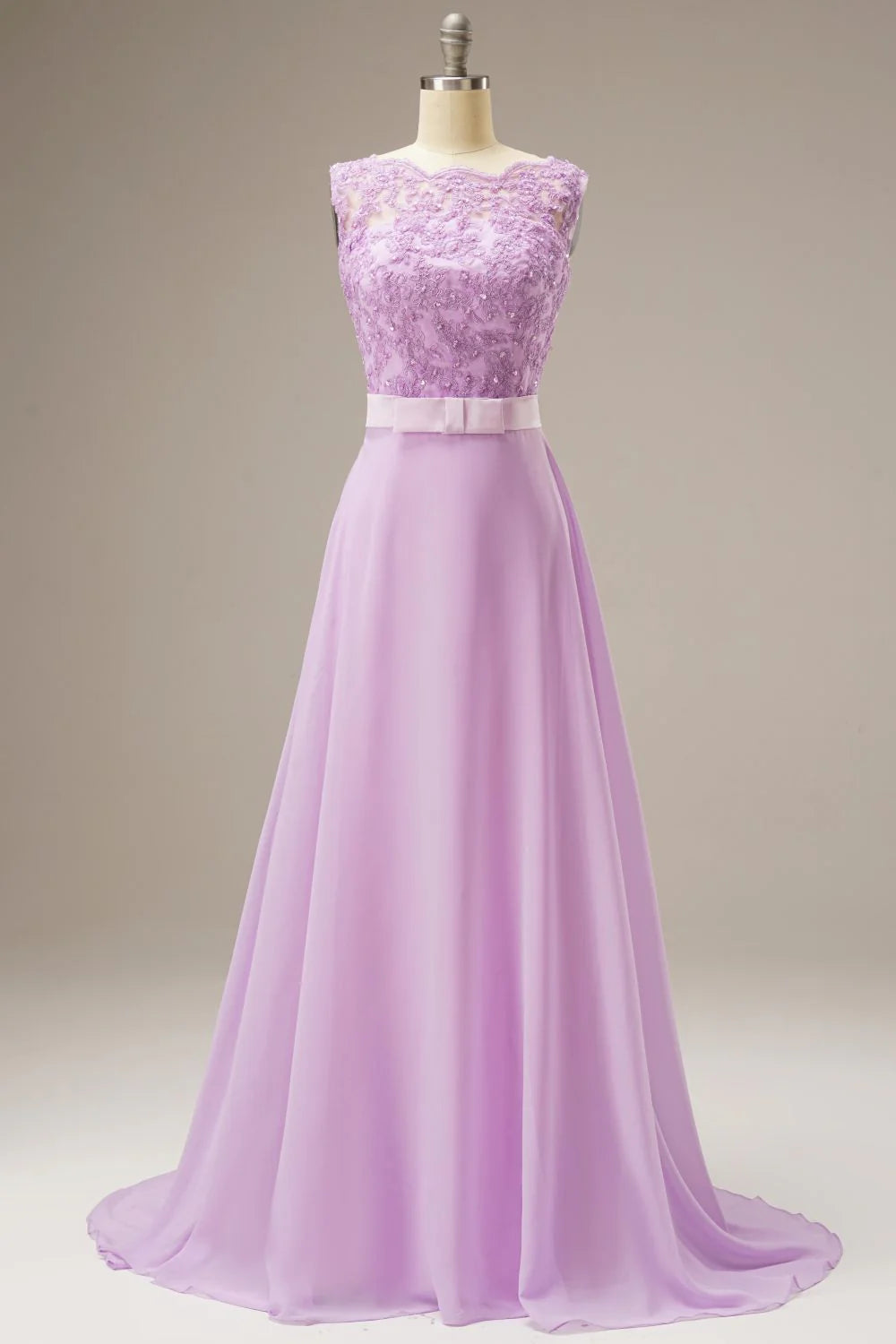 A Line Lace Top Sweep Train Prom Dress