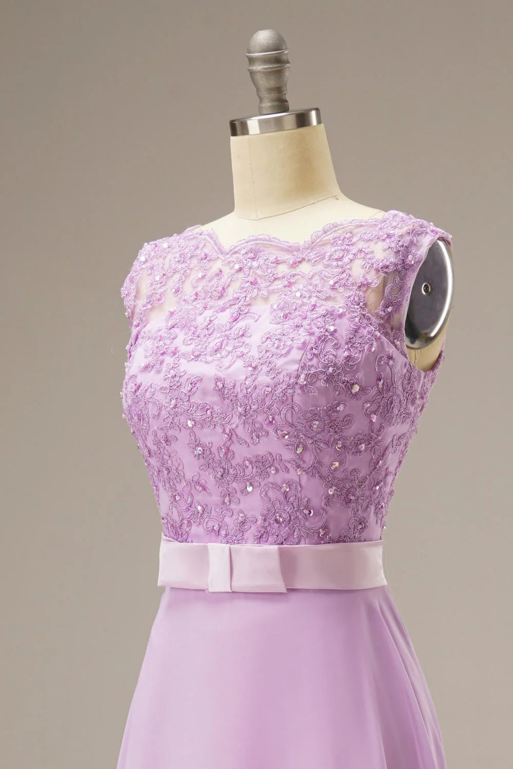 A Line Lace Top Sweep Train Prom Dress