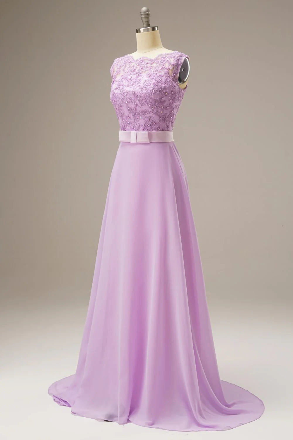 A Line Lace Top Sweep Train Prom Dress
