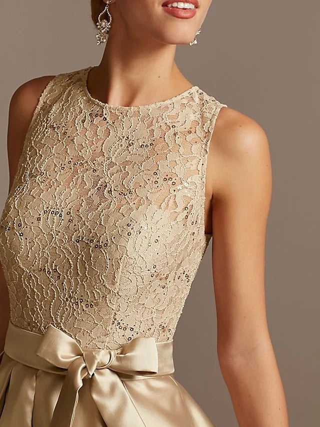 Vestidos de madre de la novia sin mangas con escote joya y corte en A