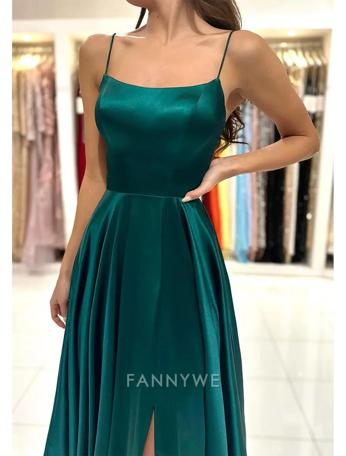FannyWe Simple A-Line Prom Dresses Empire Dress Formal Prom Floor Length Sleeveless Sweetheart Imitation Silk Backless with Pleats Masquerade Dress