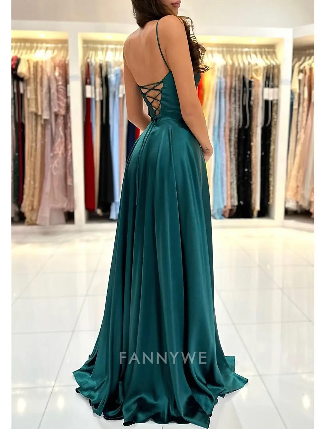 FannyWe Simple A-Line Prom Dresses Empire Dress Formal Prom Floor Length Sleeveless Sweetheart Imitation Silk Backless with Pleats Masquerade Dress