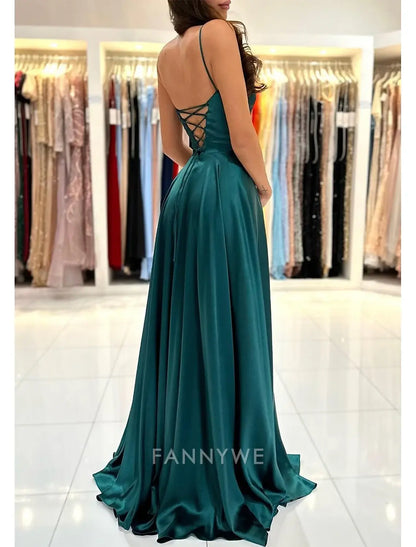 FannyWe - Vestidos de fiesta sencillos de corte A, estilo imperio, formales, largos hasta el suelo, sin mangas, escote corazón, de seda sintética, sin espalda y con pliegues, para mascarada 