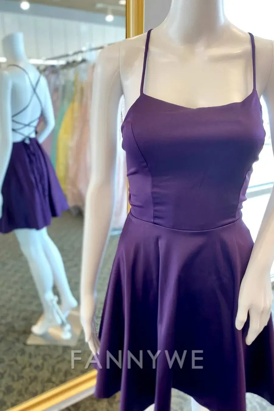 FannyWe A-Line Purple Lace-Up Short Homecoming Dress