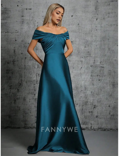 FannyWe Vestidos de Quinceañera Sencillos de Corte A, Elegantes, Formales, para Bodas, Largos, Sin Mangas, Hombros Descubiertos, Satén con Pliegues 