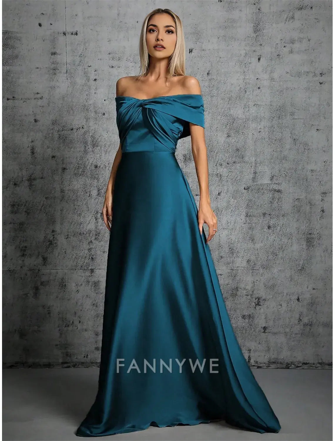 FannyWe Simple A-Line Quinceanera Dresses Elegant Dress Formal Wedding Floor Length Sleeveless Off Shoulder Satin with Pleats