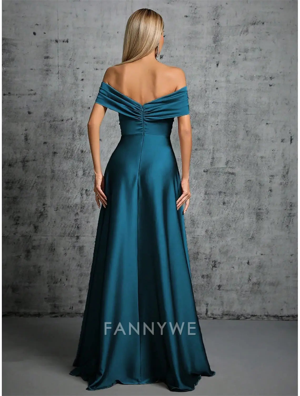 FannyWe Simple A-Line Quinceanera Dresses Elegant Dress Formal Wedding Floor Length Sleeveless Off Shoulder Satin with Pleats