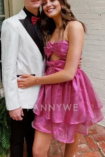 FannyWe Simple A-Line Strapless Empire-Waist Keyhole Sleeveless Short Homecoming Dress formal wear dresses