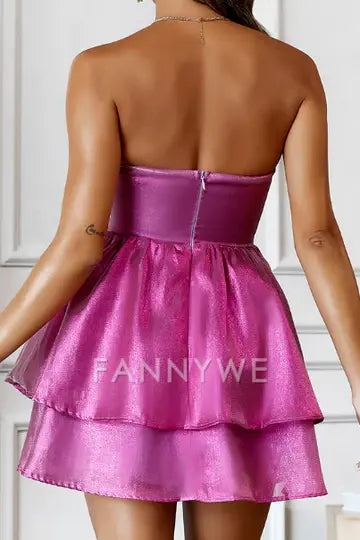 FannyWe Simple A-Line Strapless Empire-Waist Keyhole Sleeveless Short Homecoming Dress formal wear dresses