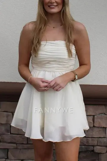 FannyWe Simple A-Line Strapless Empire-Waist Sleeveless Short Party Homecoming Dress formal wear dresses