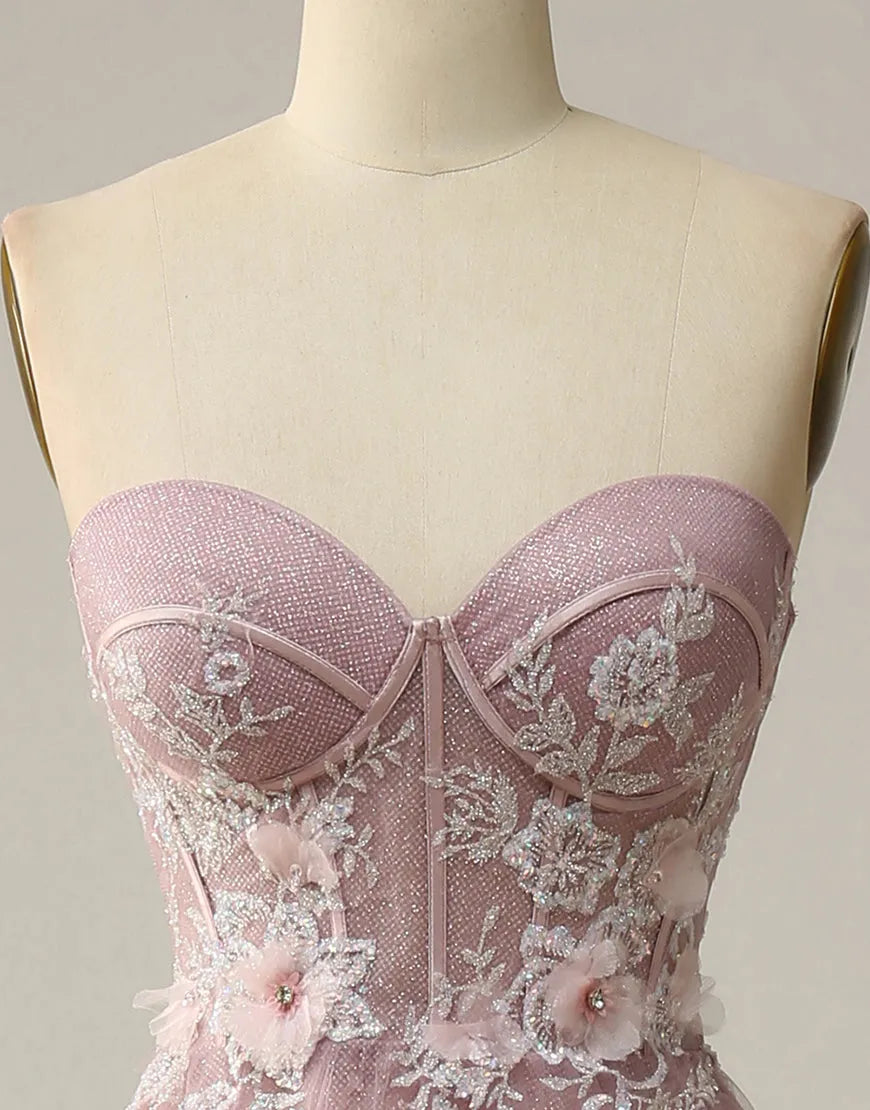 A-Linie, herzförmiger Ausschnitt, langes Ballkleid mit Applikationen