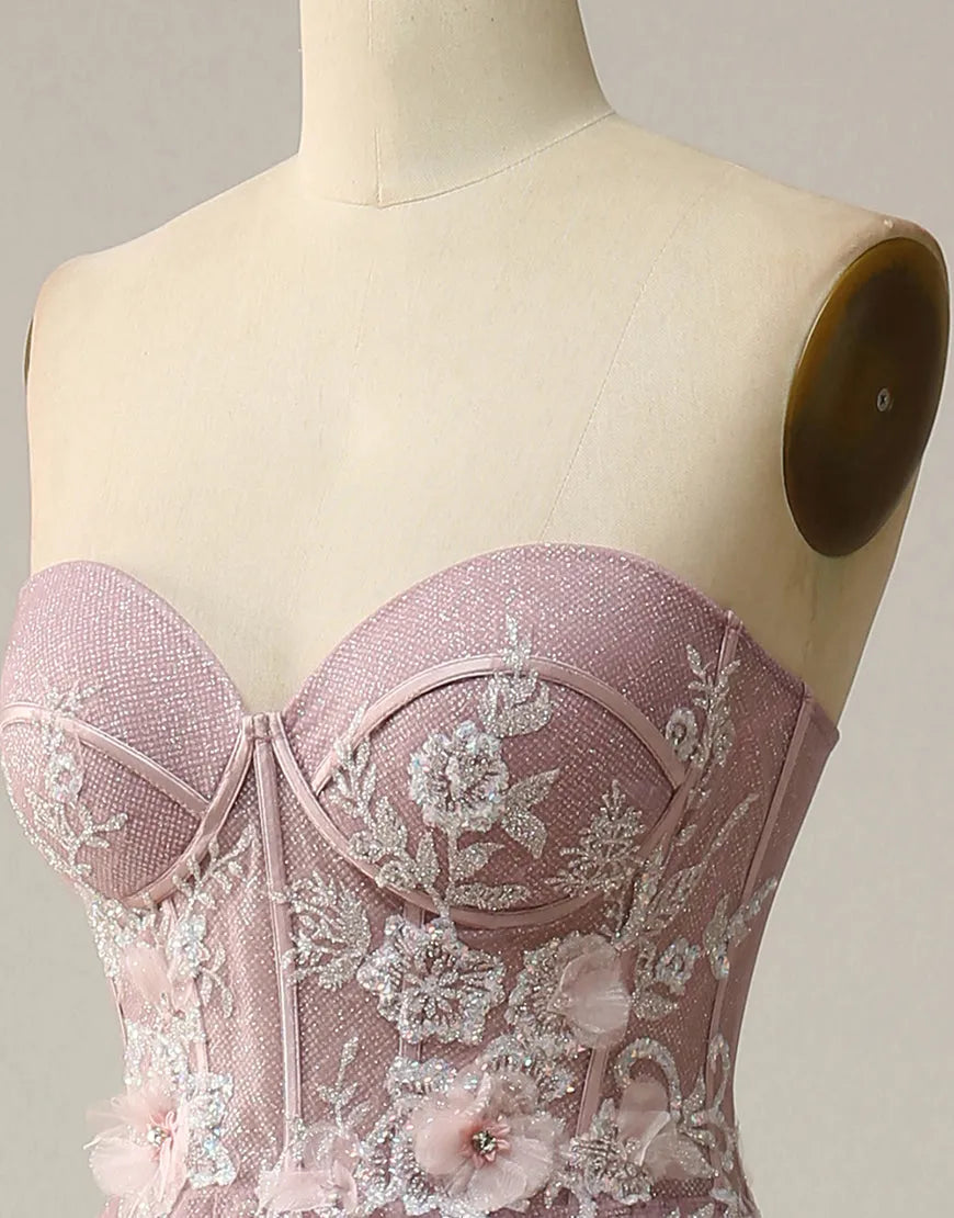 Vestido de fiesta largo con escote en forma de A y apliques