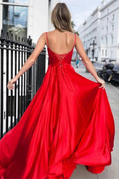 A-Linie U-Ausschnitt Satin Langes Ballkleid Träger Formelles Kleid