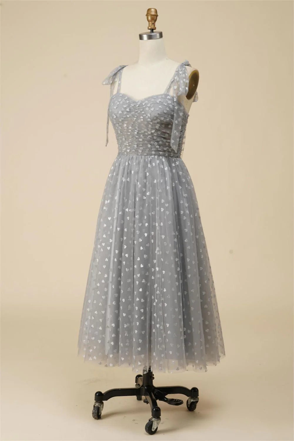 A-Linie Teelanges Partykleid aus Tüll mit Spaghettiträgern