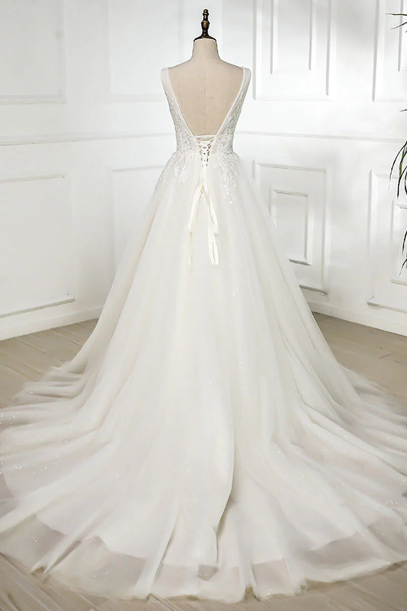 V neck lace tulle long prom dress
