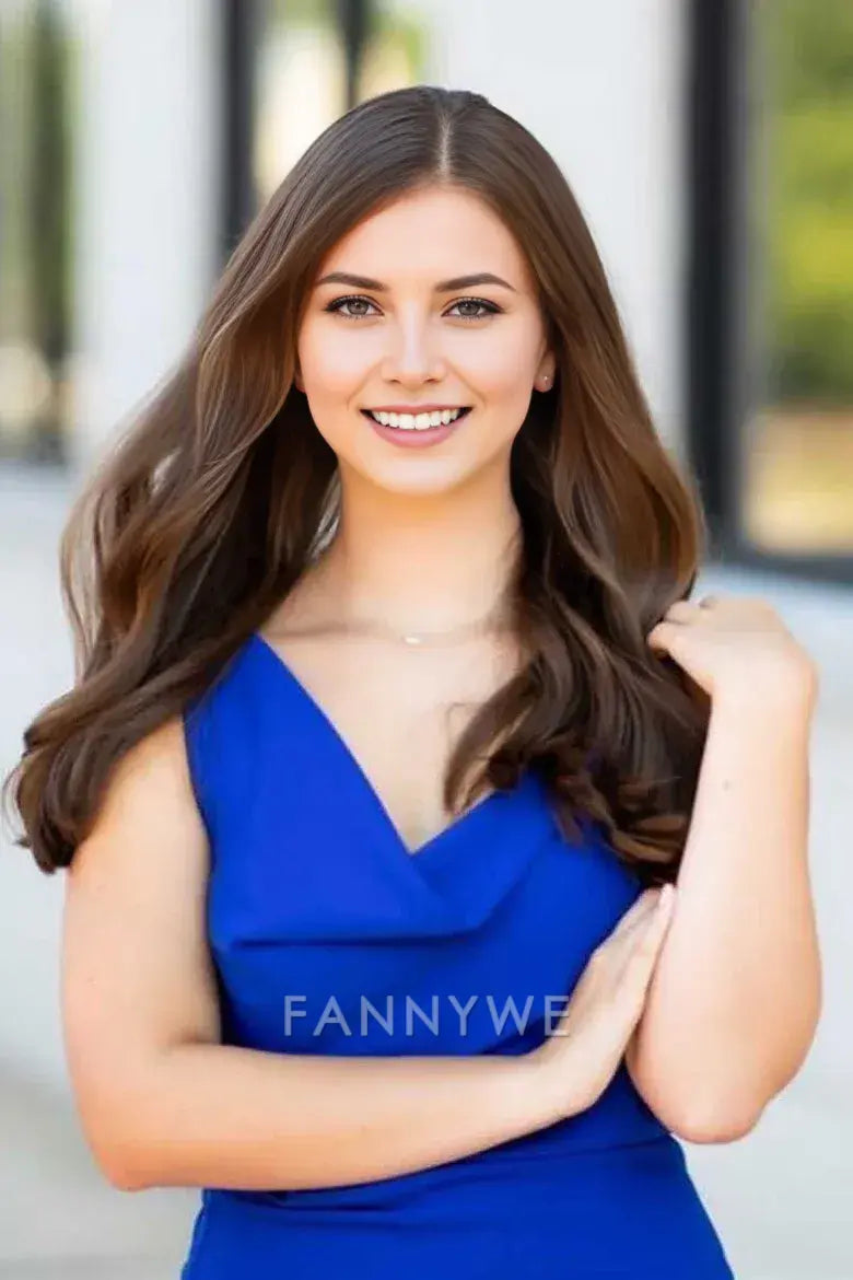 FannyWe Simple Asymmetrical Royal Blue Neck Cowl Neck Bodycon Short Cocktail Dress formal wear dresses