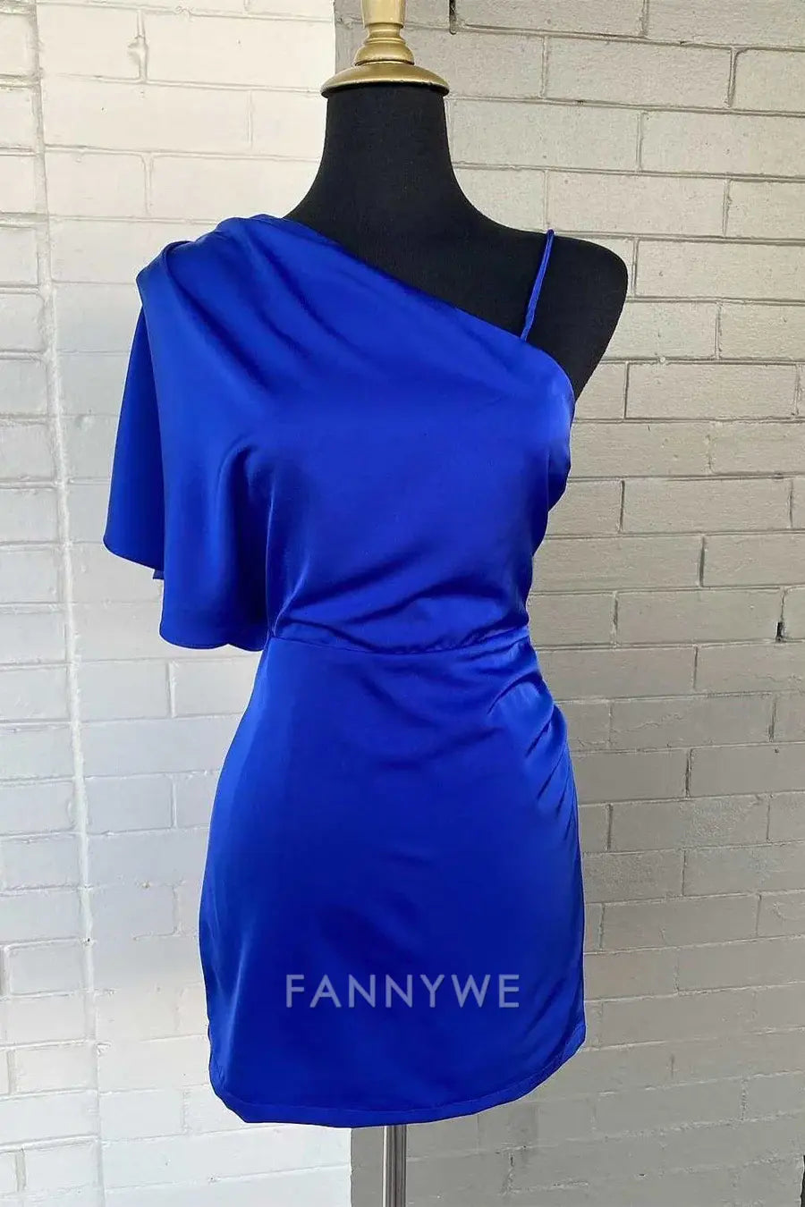 FannyWe Simple Asymmetrical Royal Blue Short Party Dress formal wear dresses