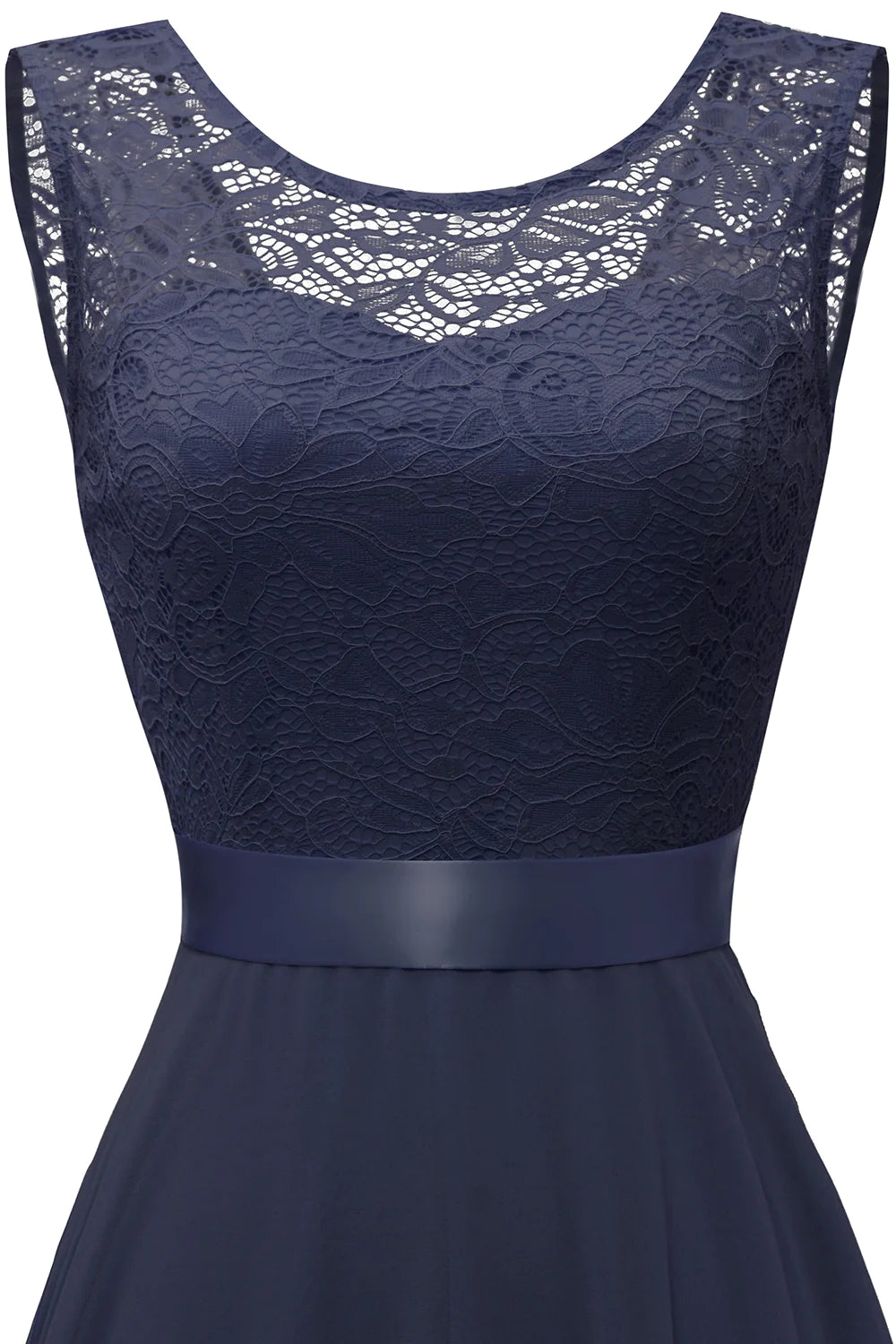 Blush Round Neck Lace Dress with Open Back