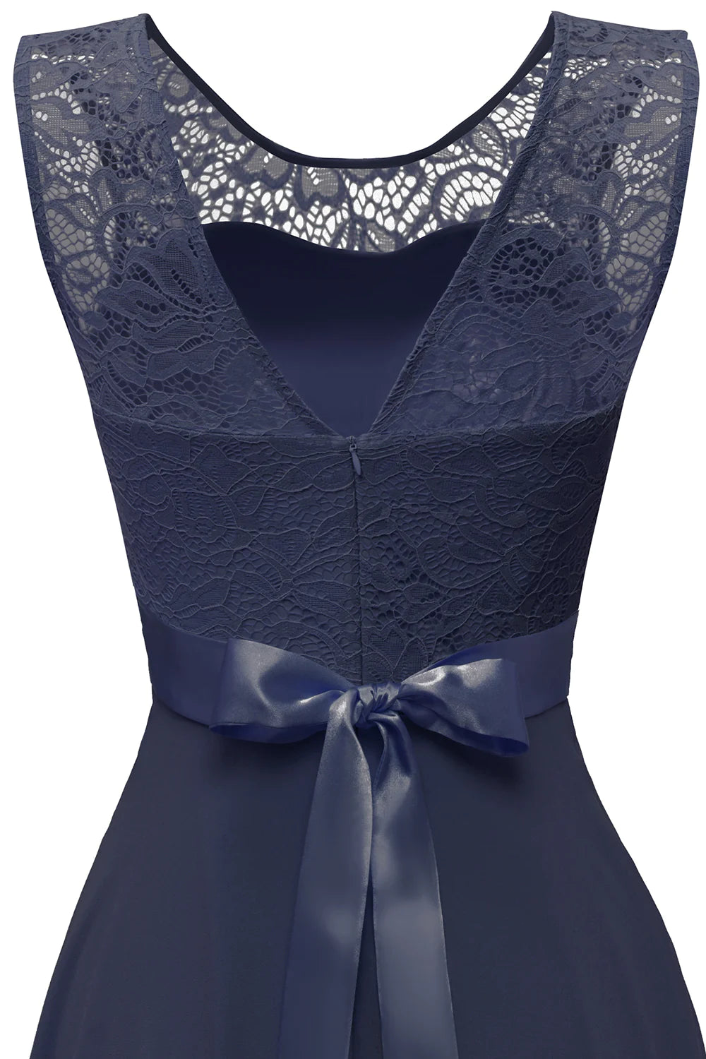 Blush Round Neck Lace Dress with Open Back