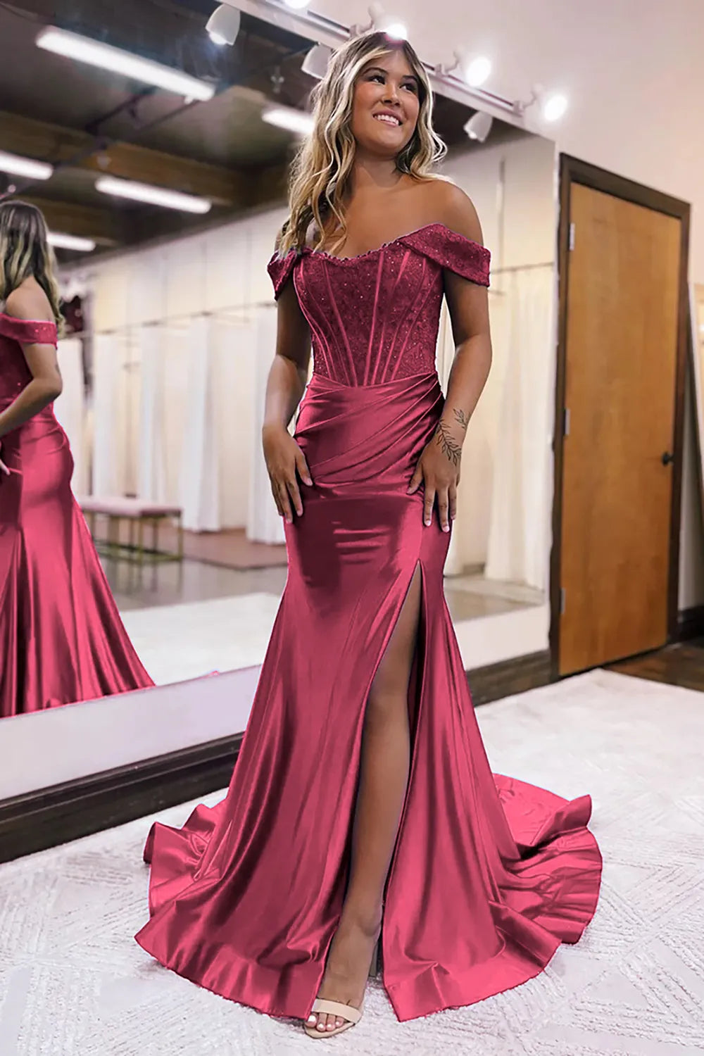 Mermaid Off The Shoulder Court Train Long Dress