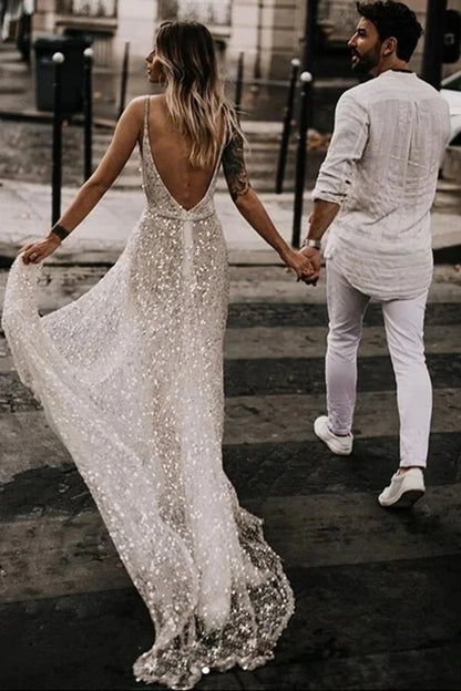 Vestidos de novia de corte A de playa de alta calidad con encaje y sin mangas con cuello