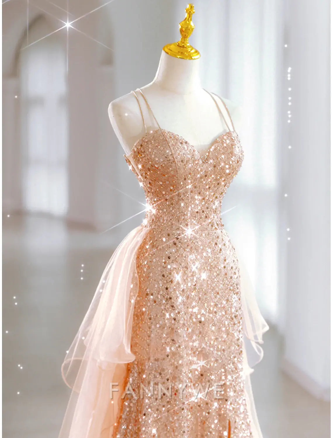 FannyWe Simple Beach Wedding A-Line Prom Dresses Sparkle & Shine Dress Wedding Guest Sweet 16 Floor Length Sleeveless Sweetheart Tulle with Sequin Masquerade Dress