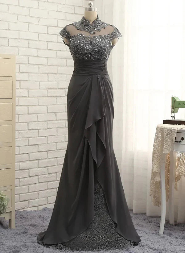 Sheath High Neck Floor Length Mother Of The Bride Dresses