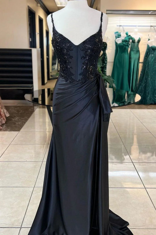 Mermaid Spaghetti Straps Long Satin Prom Dress