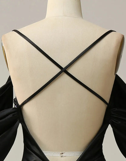 A-line Off The Shoulder Criss-Cross Back Long Satin Prom Dress