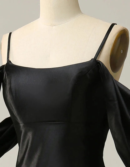 A-line Off The Shoulder Criss-Cross Back Long Satin Prom Dress