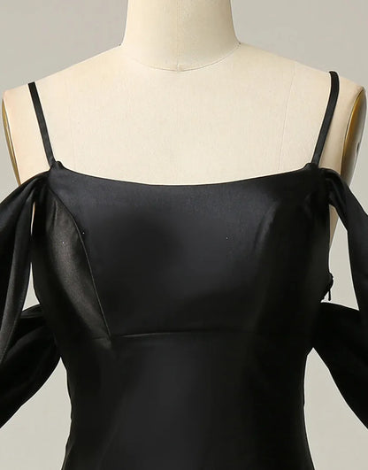 A-line Off The Shoulder Criss-Cross Back Long Satin Prom Dress