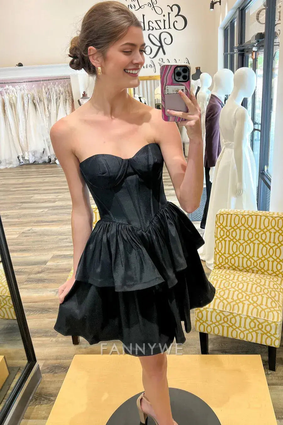 FannyWe Simple Black Sweetheart Multi-Layer A-Line Short Party Dress formal wear dresses