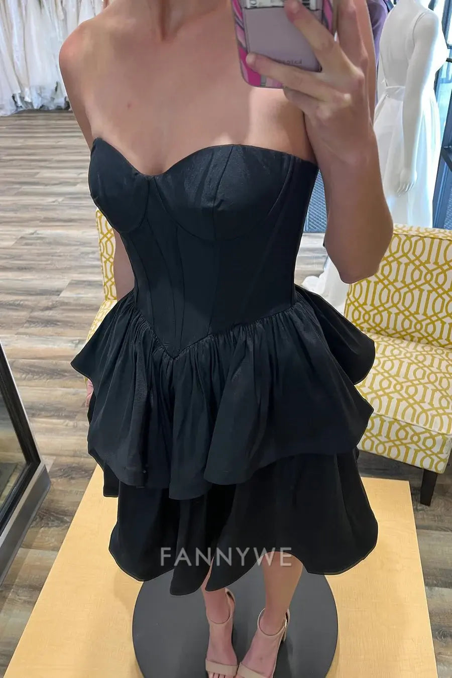 FannyWe Simple Black Sweetheart Multi-Layer A-Line Short Party Dress formal wear dresses