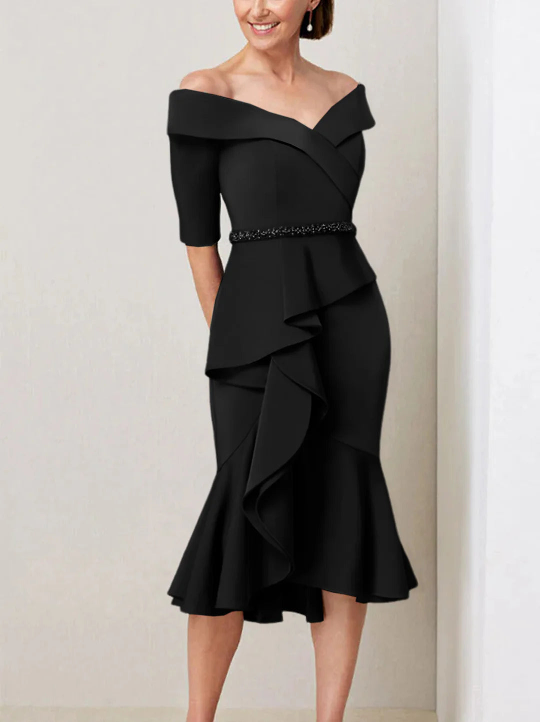Sheath Off The Shoulder Half Sleeves Mother Of The Bride Dresses
