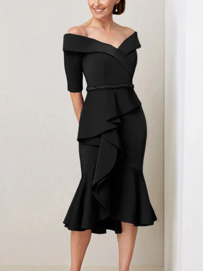 Sheath Off The Shoulder Half Sleeves Mother Of The Bride Dresses