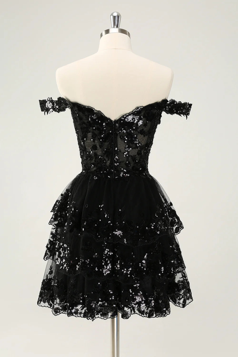 A Line Cute Sparkly Tiered Corset Lace Short Homecoming Dress
