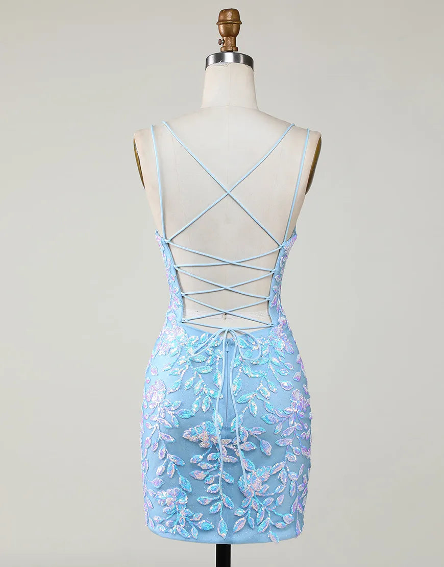 Spaghetti Straps Aqqliques Homecoming Dresses