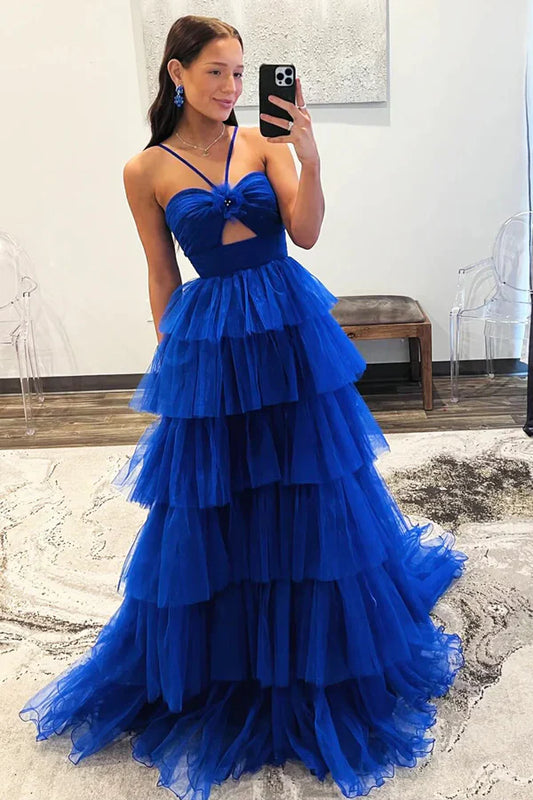 A-Linie Tüll Lagen Langes Abendkleid Prinzessin Ballkleider