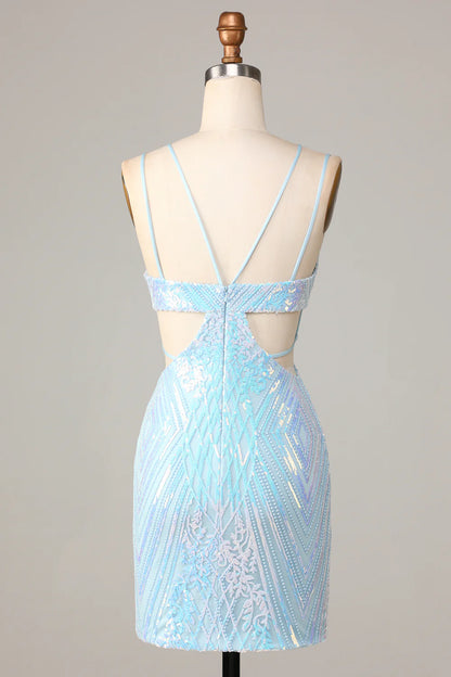 Bodycon Spaghetti Straps Sequins Short Homecoming Dress