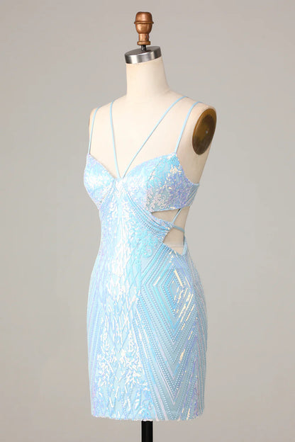 Bodycon Spaghetti Straps Sequins Short Homecoming Dress