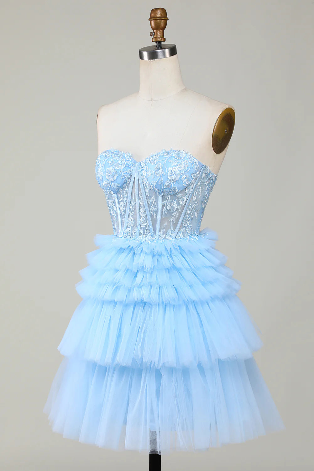 A-Line Sweetheart Corset Short Homecoming Dress with Ruffles