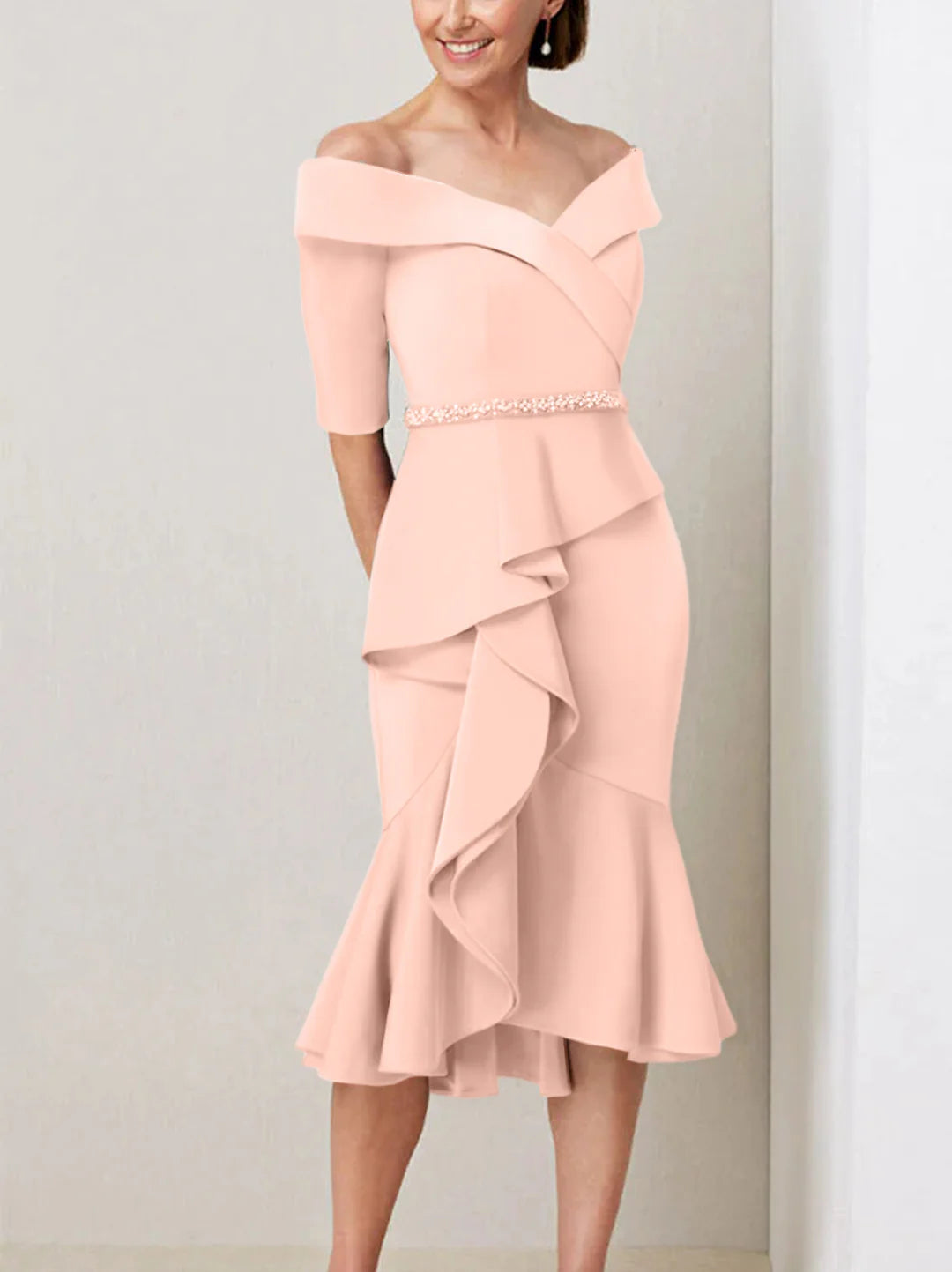 Sheath Off The Shoulder Half Sleeves Mother Of The Bride Dresses