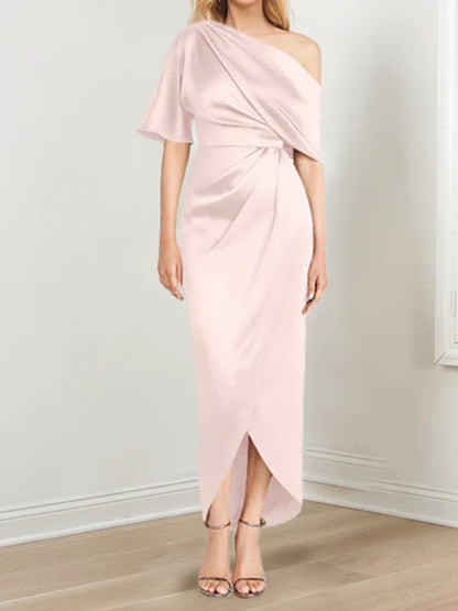 Sheath One-Shoulder Short Sleeves Asymmetrical Mother Of The Bride Dresses