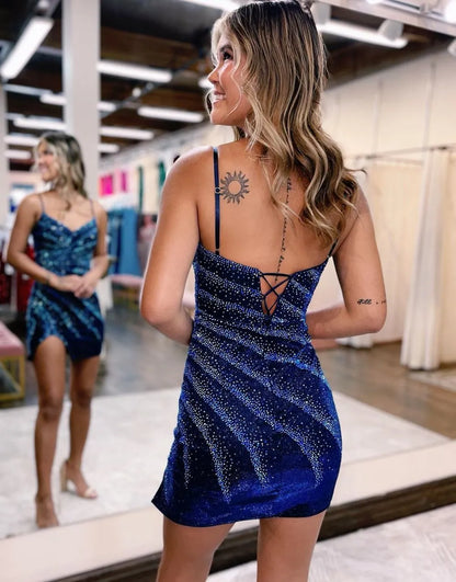 Glitter Bodycon Spaghetti Straps Party Dress Homecoming Dresses