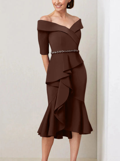 Sheath Off The Shoulder Half Sleeves Mother Of The Bride Dresses