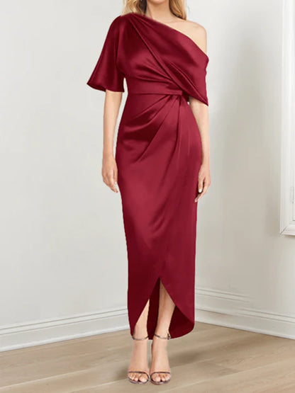 Sheath One-Shoulder Short Sleeves Asymmetrical Mother Of The Bride Dresses