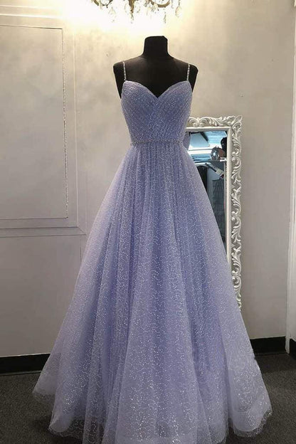 A-Linie Träger V-Ausschnitt Tüll Glitzerndes Ballkleid