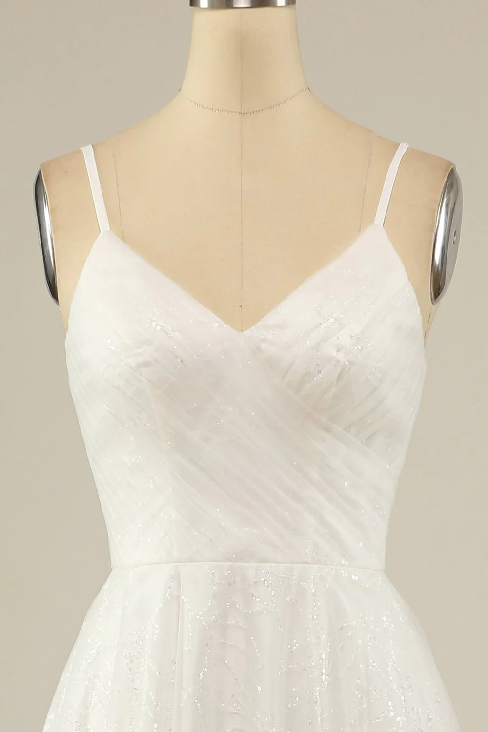 A Line Spaghetti Straps White Tulle Party Dress