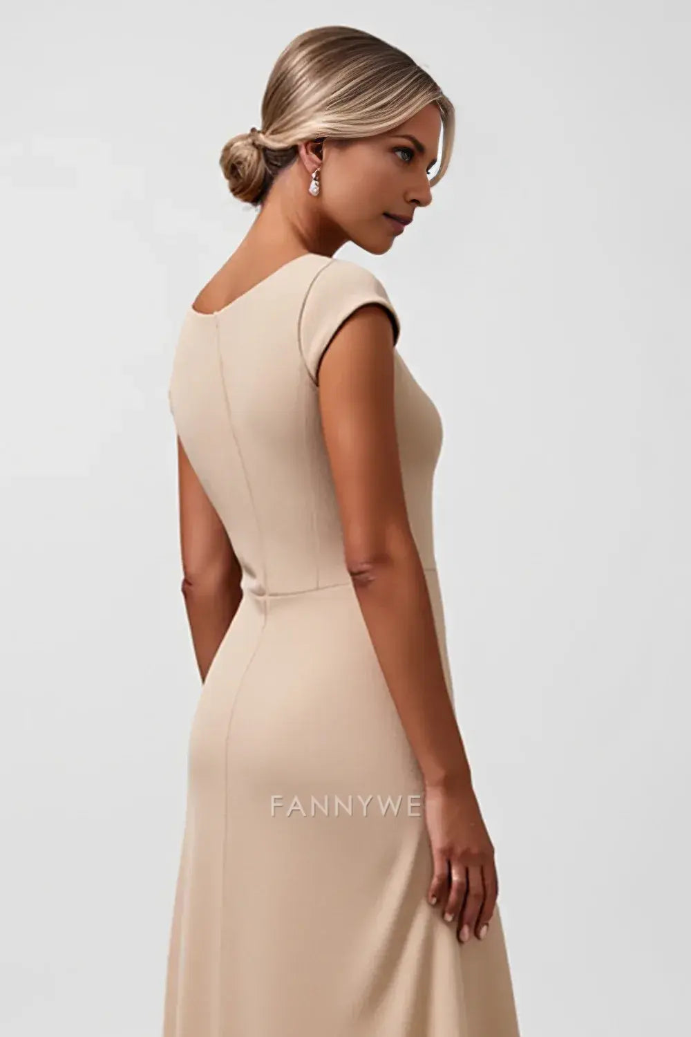 Elegant Cap Sleeve Ruffled Midi Dress Mother of the Bride Dress