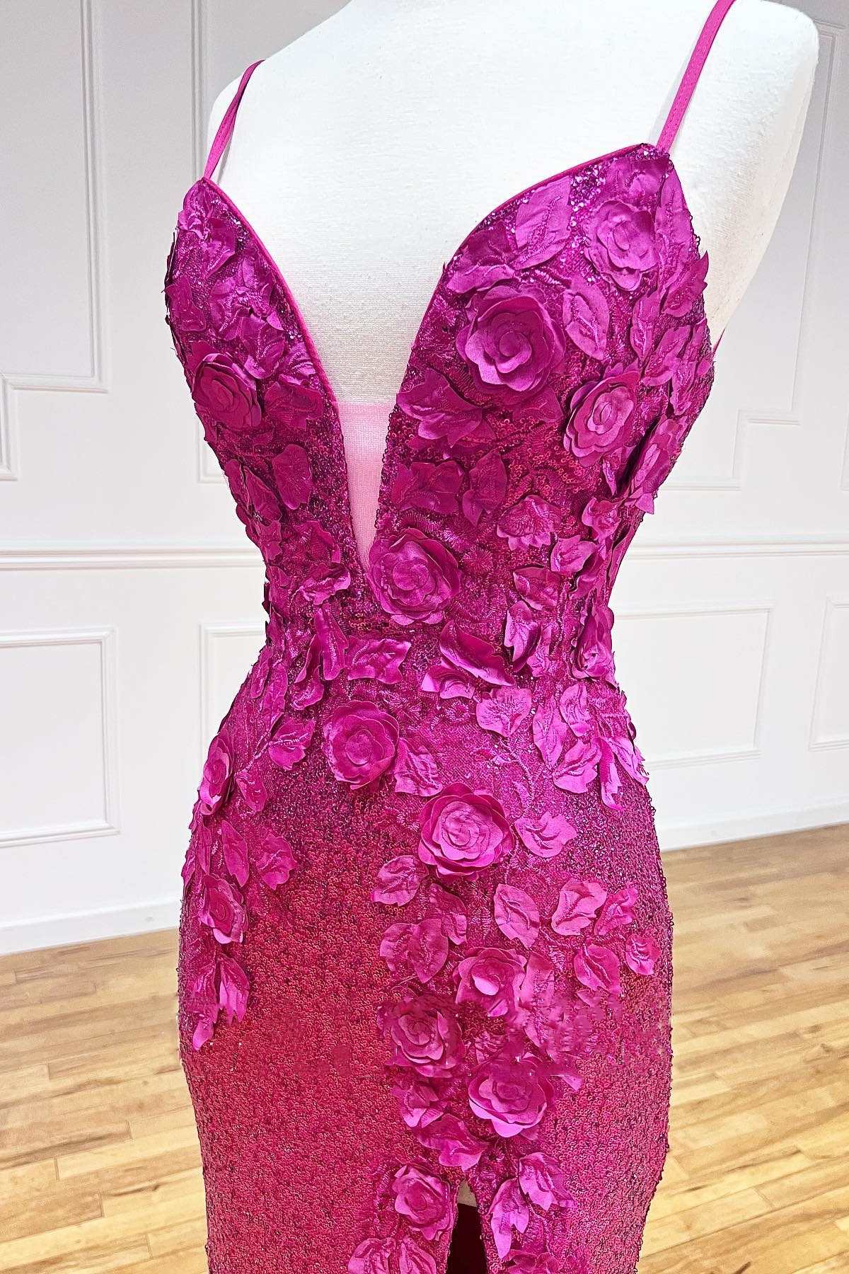 Spaghetti Straps Long Front Split Prom Dresses Glitter Evening Dresses